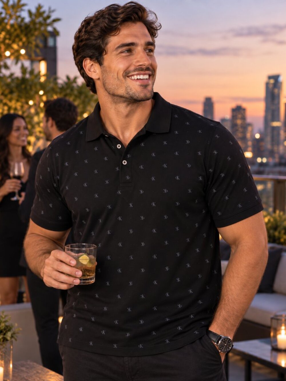 Calvin Klein Men’s XXL Black CK Monogram Polo Shirt